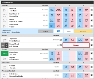 Back & Lay live betting