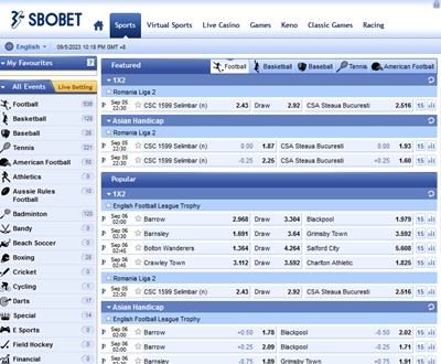 View of sports betting options